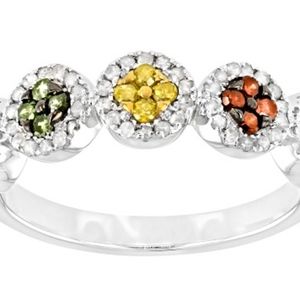 Multi colored diamond ring in rhodium sterling silver .60 ctw